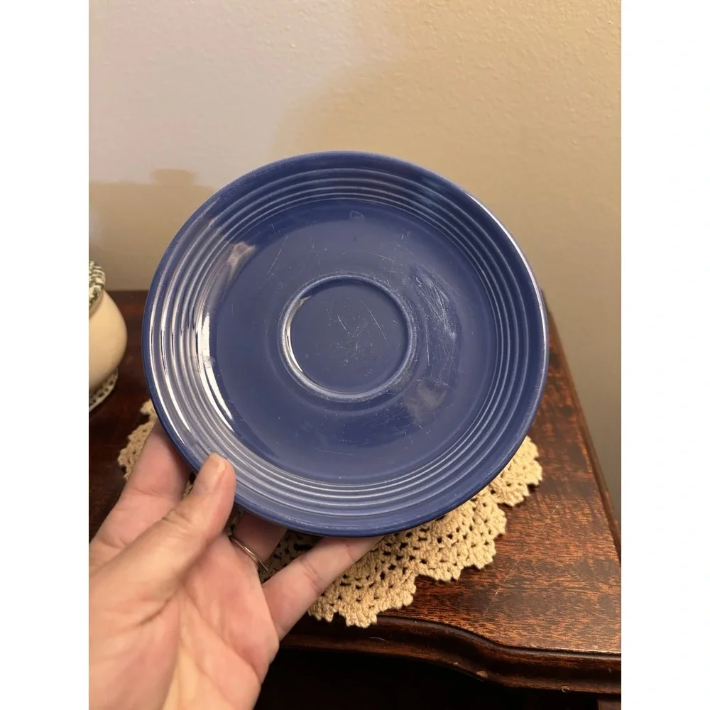 Set of 4 Fiesta Cobalt Blue Saucers Plates one vintage - Picture 4 of 13